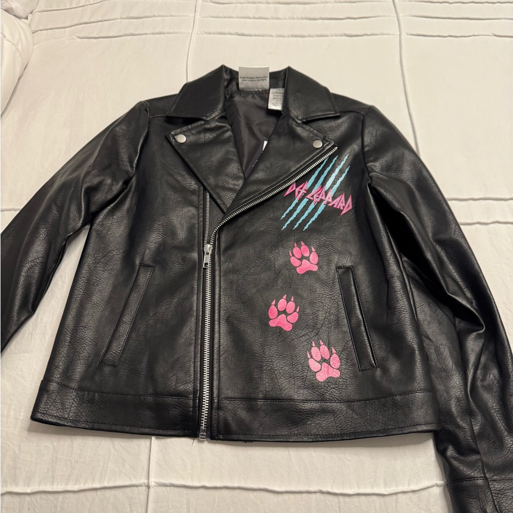 DEF LEPPARD Large girls faux leather jacket 
Size 10/12